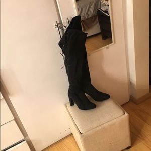 High heeled boots thigh high black boots